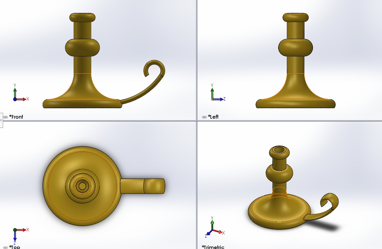 Candlestick · front, left, top and trimetric views