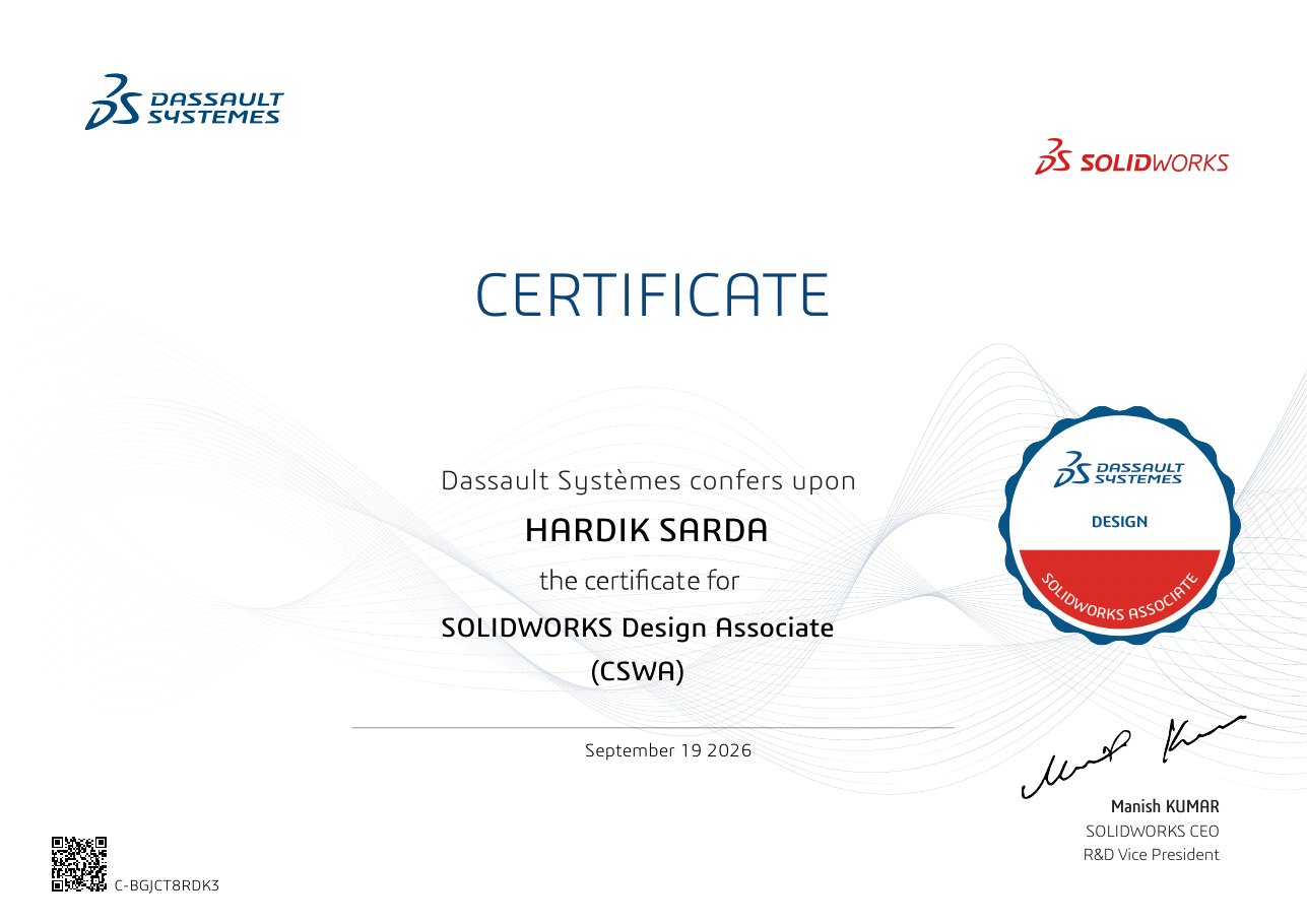 Certified SOLIDWORKS Associate (CSWA) certificate