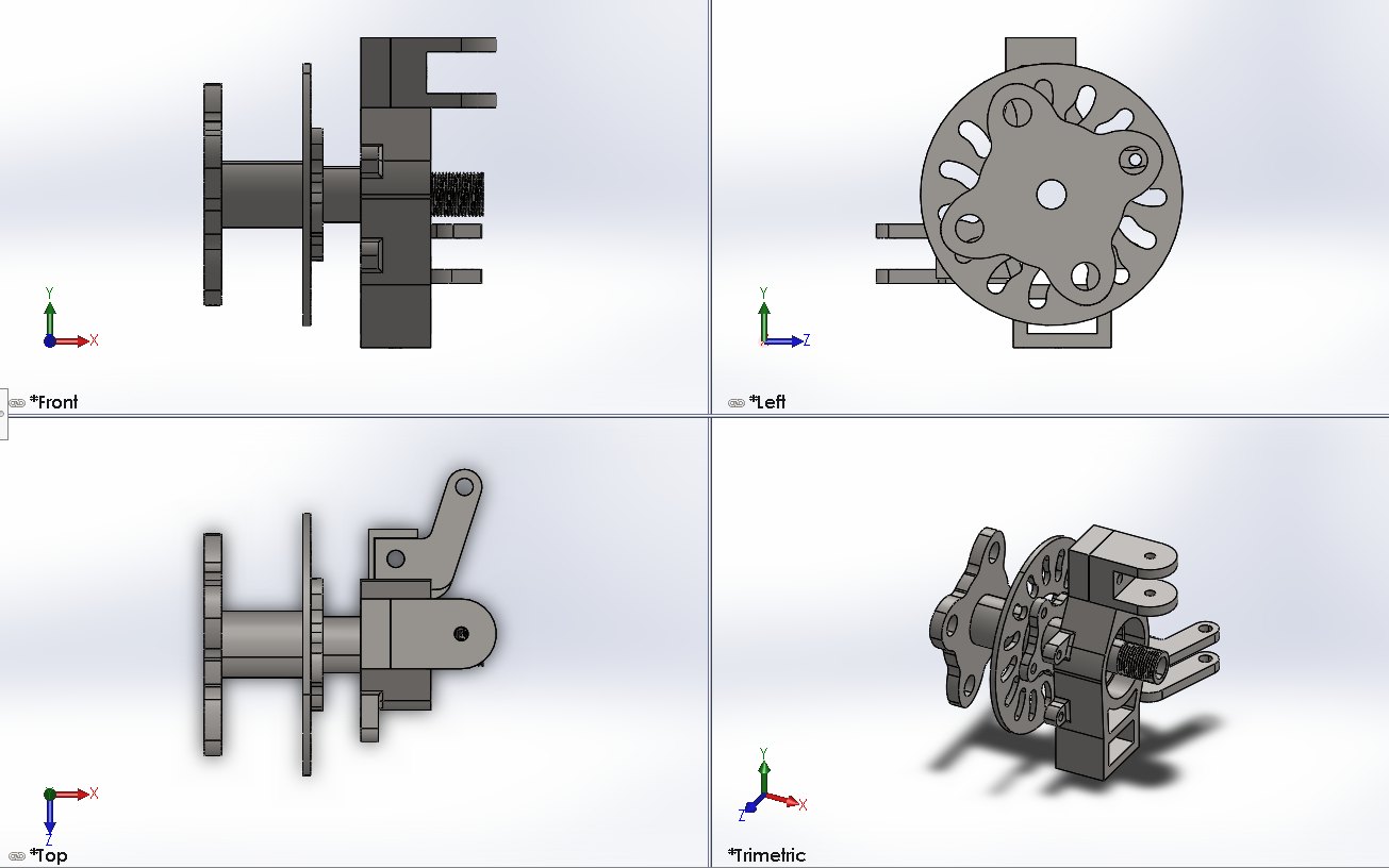 Front wheel assembly · front, left, top and trimetric views