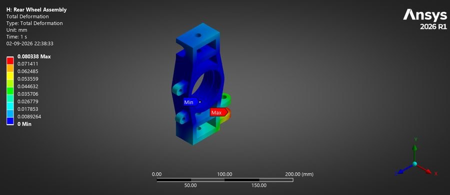 Rear knuckle total deformation contour