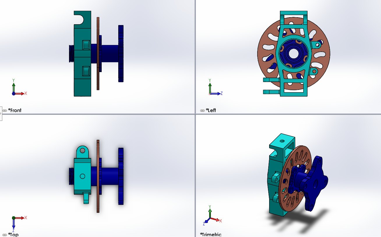 Rear wheel assembly · front, left, top and trimetric views