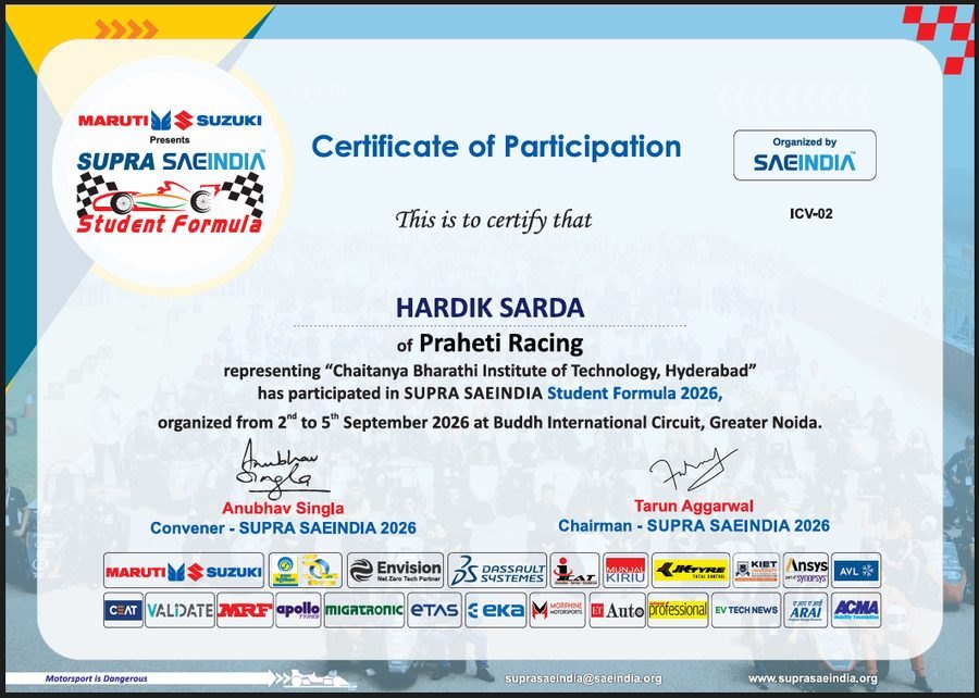 SUPRA SAEINDIA 2026 participation certificate