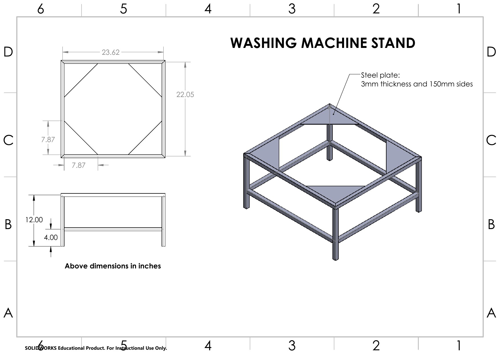 Washing machine stand · dimensioned drawing